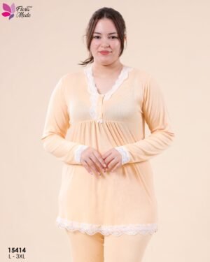 Flora Mode Pyjama dentelle – Réf 15414 – Jaune pâle