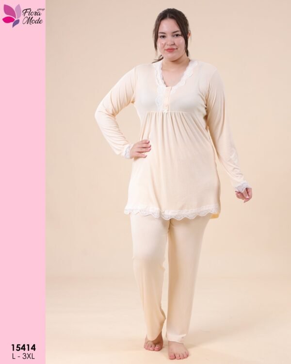 Flora Mode Pyjama dentelle – Réf 15414 – Écru