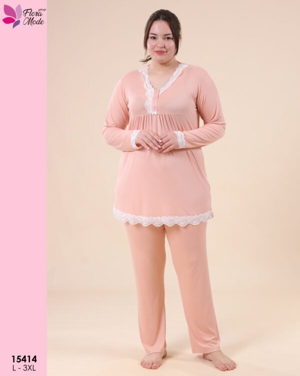 Flora Mode Pyjama dentelle – Réf 15414 – Pêche