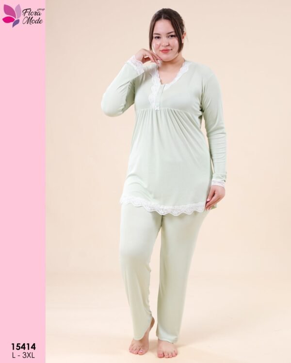 Flora Mode Pyjama dentelle – Réf 15414 – Vert d'eau