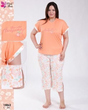 Flora Mode Pyjama pantacourt imprimé – Réf 15862 – Orange