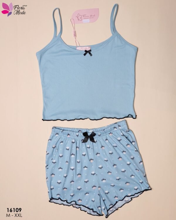 Flora Mode Pyjama short et caraco – Réf 16109 – Bleu ciel