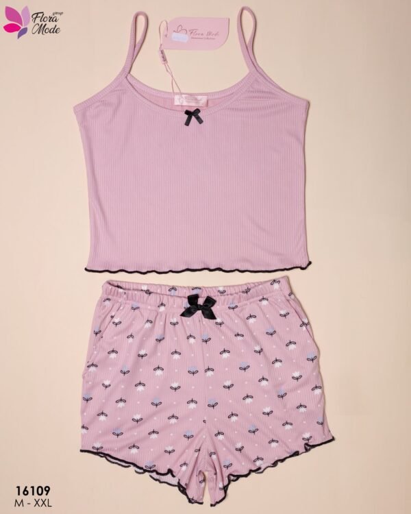 Flora Mode Pyjama short et caraco – Réf 16109 – Rose
