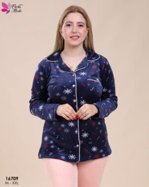 Flora Mode Pyjama boutonné velours imprimé – Réf 16709 – Bleu marine