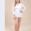 Flora Mode Pyjama boutonné velours imprimé – Réf 16709 – Écru beige