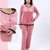 Flora Mode Pyjama velours boutonné dentelle – Réf 17054 – Vieux rose