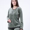 Flora Mode Pyjama velours boutonné dentelle – Réf 17054 – Vert kaki