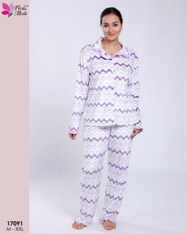 Flora Mode Pyjama chemise zigzag – Réf 17091 – Écru lilas