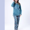 Flora Mode Pyjama polaire imprimé cœurs – Réf 17141 – Bleu pétrole