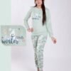 Flora Mode Pyjama velours imprimé ours – Réf 17197 – Vert d'eau