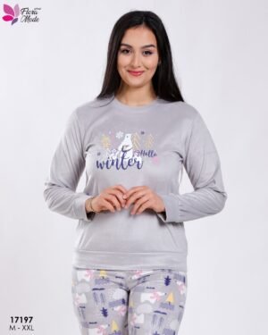 Flora Mode Pyjama velours imprimé ours – Réf 17197 – Gris