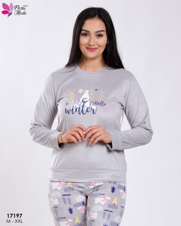 Flora Mode Pyjama velours imprimé ours – Réf 17197 – Gris