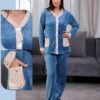 Flora Mode Pyjama polaire boutonné – Réf 17260 – Bleu jean