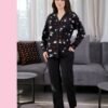 Flora Mode Pyjama polaire boutonné imprimé – Réf 17307 – Noir