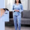 Flora Mode Pyjama velours chemise imprimé – Réf 17311 – Bleu jean