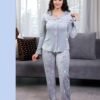 Flora Mode Pyjama velours chemise imprimé – Réf 17311 – Gris