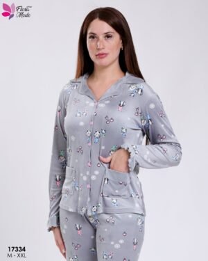 Flora Mode Pyjama velours chemise imprimé – Réf 17334 – Gris