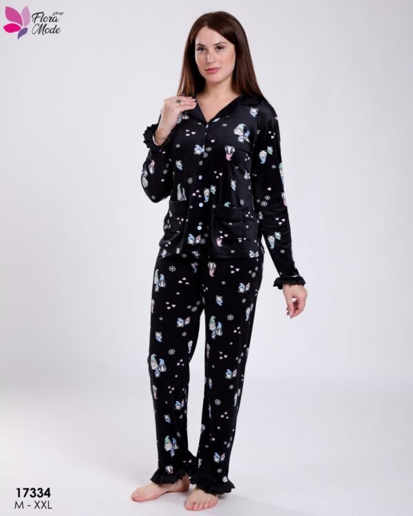 Flora Mode Pyjama velours chemise imprimé – Réf 17334 – Noir