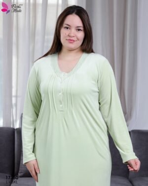 Flora Mode Chemise de nuit longue velours – Réf 17350 – Vert pistache