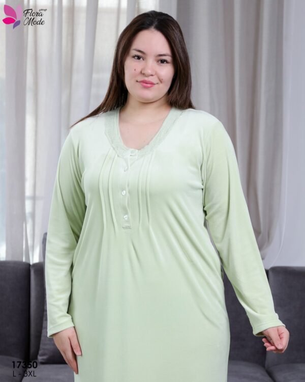 Flora Mode Chemise de nuit longue velours – Réf 17350 – Vert pistache