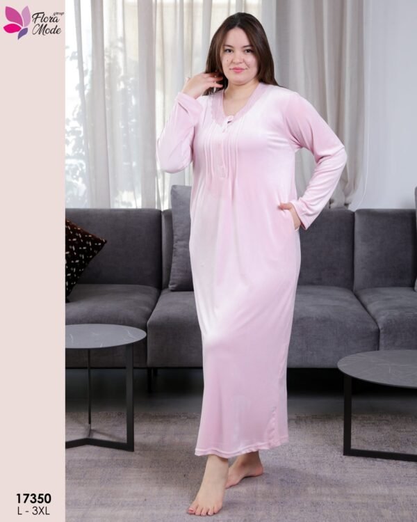 Flora Mode Chemise de nuit longue velours – Réf 17350 – Rose pâle
