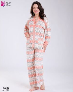 Flora Mode Pyjama polaire boutonné jacquard – Réf 17382 – Corail