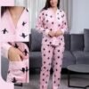 Flora Mode Pyjama velours boutonné imprimé pingouins – Réf 17383 – Rose