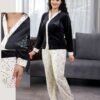 Flora Mode Pyjama velours boutonné imprimé – Réf 17419 – Noir et écru