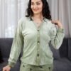 Flora Mode Pyjama velours boutonné imprimé – Réf 17419 – Vert sauge