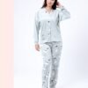 Flora Mode Pyjama velours boutonné imprimé ours – Réf 17428 – Vert d'eau