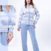 Flora Mode Pyjama velours boutonné jacquard – Réf 17444 – Bleu ciel