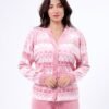 Flora Mode Pyjama velours boutonné jacquard – Réf 17444 – Rose