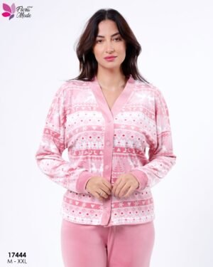 Flora Mode Pyjama velours boutonné jacquard – Réf 17444 – Rose