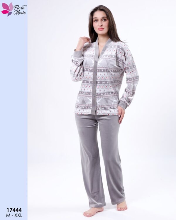 Flora Mode Pyjama velours boutonné jacquard – Réf 17444 – Gris