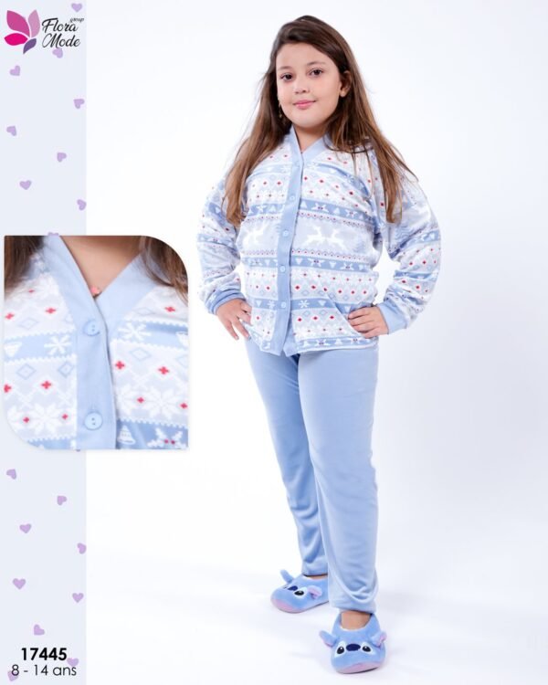 Flora Mode Pyjama fille velours jacquard – Réf 17445 – Bleu ciel