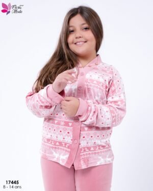 Flora Mode Pyjama fille velours jacquard – Réf 17445 – Rose