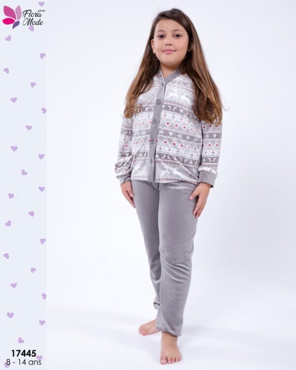 Flora Mode Pyjama fille velours jacquard – Réf 17445 – Gris