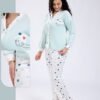 Flora Mode Pyjama velours boutonné à pois – Réf 17504 – Vert d'eau