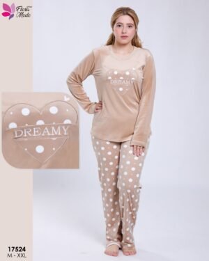 Flora Mode Pyjama velours à pois cœur – Réf 17524 – Beige