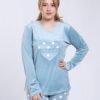Flora Mode Pyjama velours à pois cœur – Réf 17524 – Bleu ciel