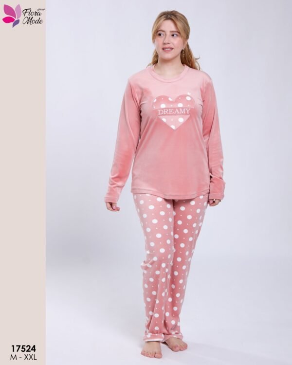 Flora Mode Pyjama velours à pois cœur – Réf 17524 – Corail