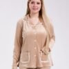 Flora Mode Pyjama velours boutonné dentelle – Réf 17525 – Beige