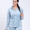 Flora Mode Pyjama velours chemise à pois – Réf 17534 – Bleu ciel