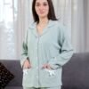 Flora Mode Pyjama côtelé chemise nœuds – Réf 17541 – Vert d'eau