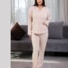 Flora Mode Pyjama côtelé chemise nœuds – Réf 17541 – Beige