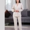 Flora Mode Pyjama côtelé chemise nœuds – Réf 17541 – Écru