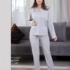 Flora Mode Pyjama côtelé chemise nœuds – Réf 17541 – Gris