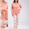 Flora Mode Pyjama velours boutonné jacquard – Réf 17547 – Corail