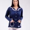 Flora Mode Pyjama velours boutonné jacquard – Réf 17547 – Bleu marine