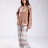 Flora Mode Pyjama velours boutonné jacquard – Réf 17547 – Camel